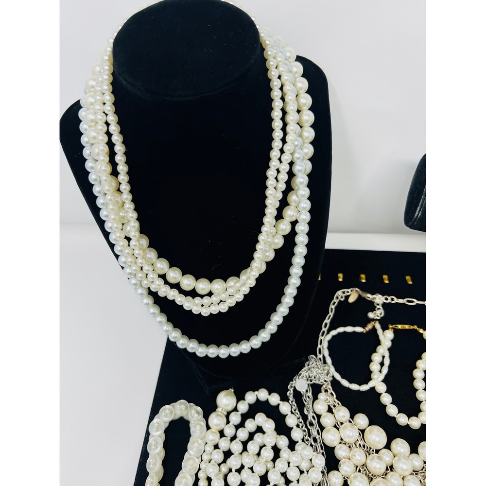 Vintage to Modern Pearl Necklace & Bracelet Gold & Silver Tone Beaded Lot of 30 - Picture 2 of 16